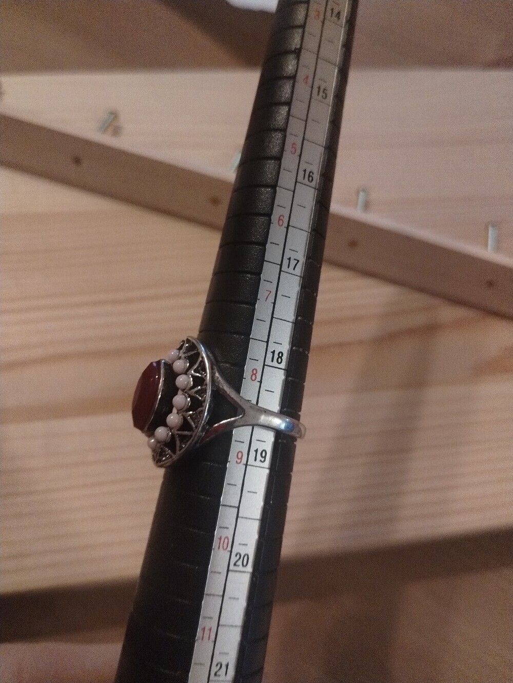 Red Marquise Statement Ring Vintage Silver Tone Boho Ring Size 8.5 - Picture 5 of 7